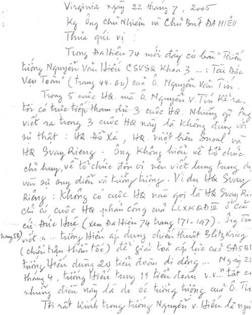 Open letter from General Tran Quang Khoi
