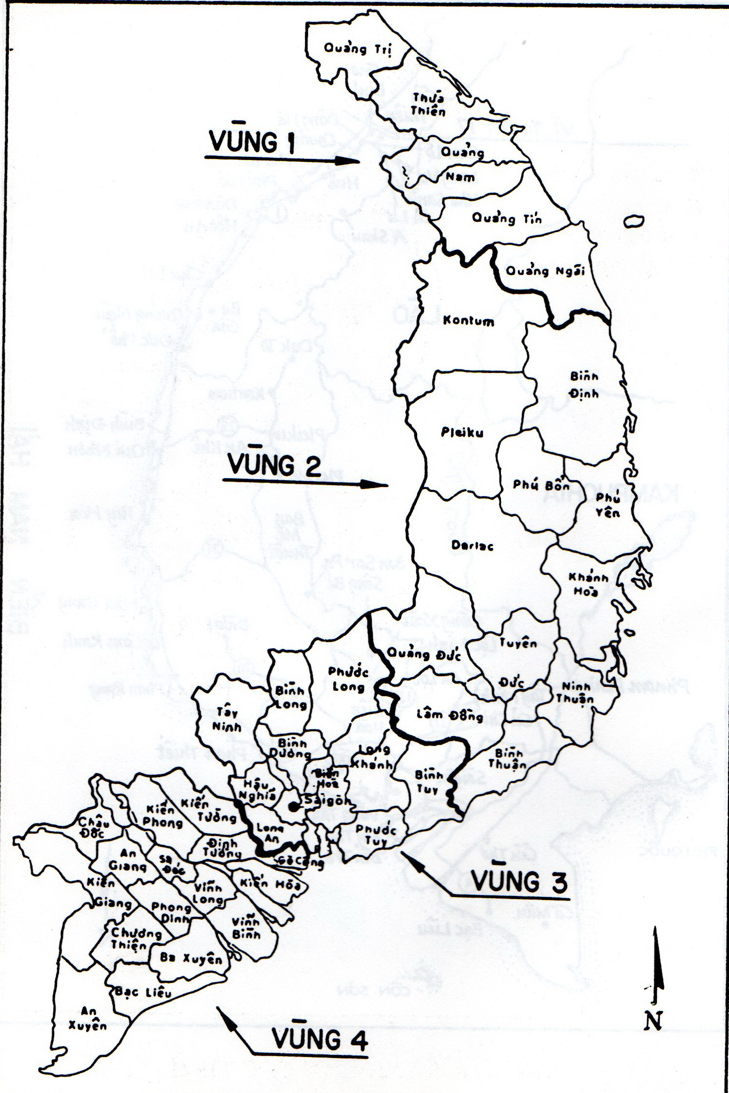 Bản đồ 4 Quân Khu Quân Sự Việt Nam Việt Nam Cộng Hòa